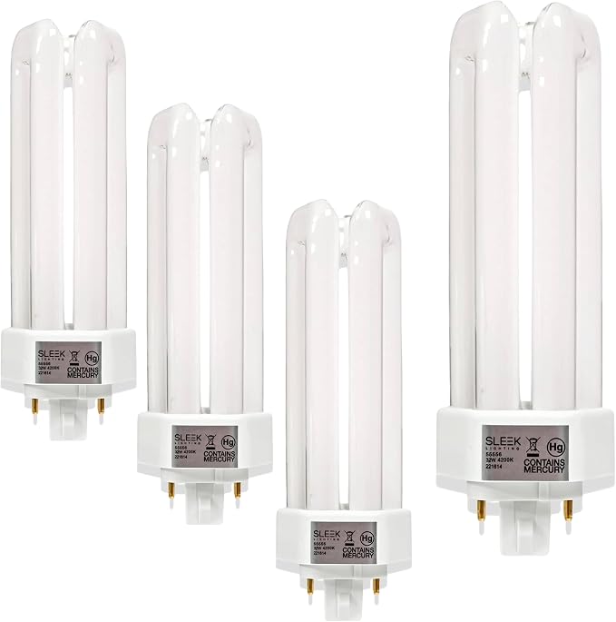 32W T4 Tri Tube CFL Light Bulb GX24Q-3 4-Pin Base 4200K Cool White 2030 Lumens 4 Pack