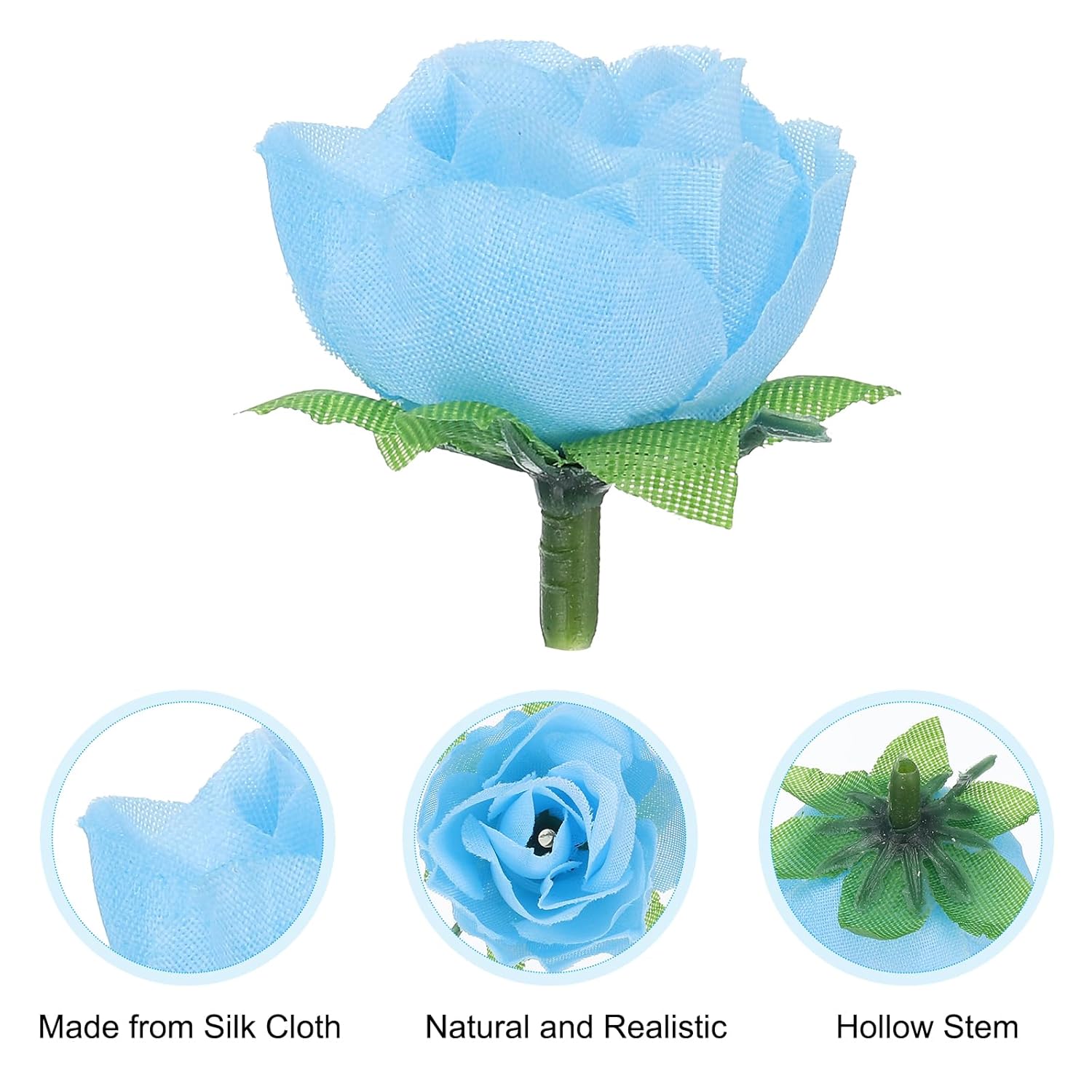 Mini Rose Artificial Flowers Bulk 1.2 Inch, 50 Pcs Silk Cloth Small Fake Flower Heads For Wedding Crafts Home Decor Decoration Party, Sky Blue