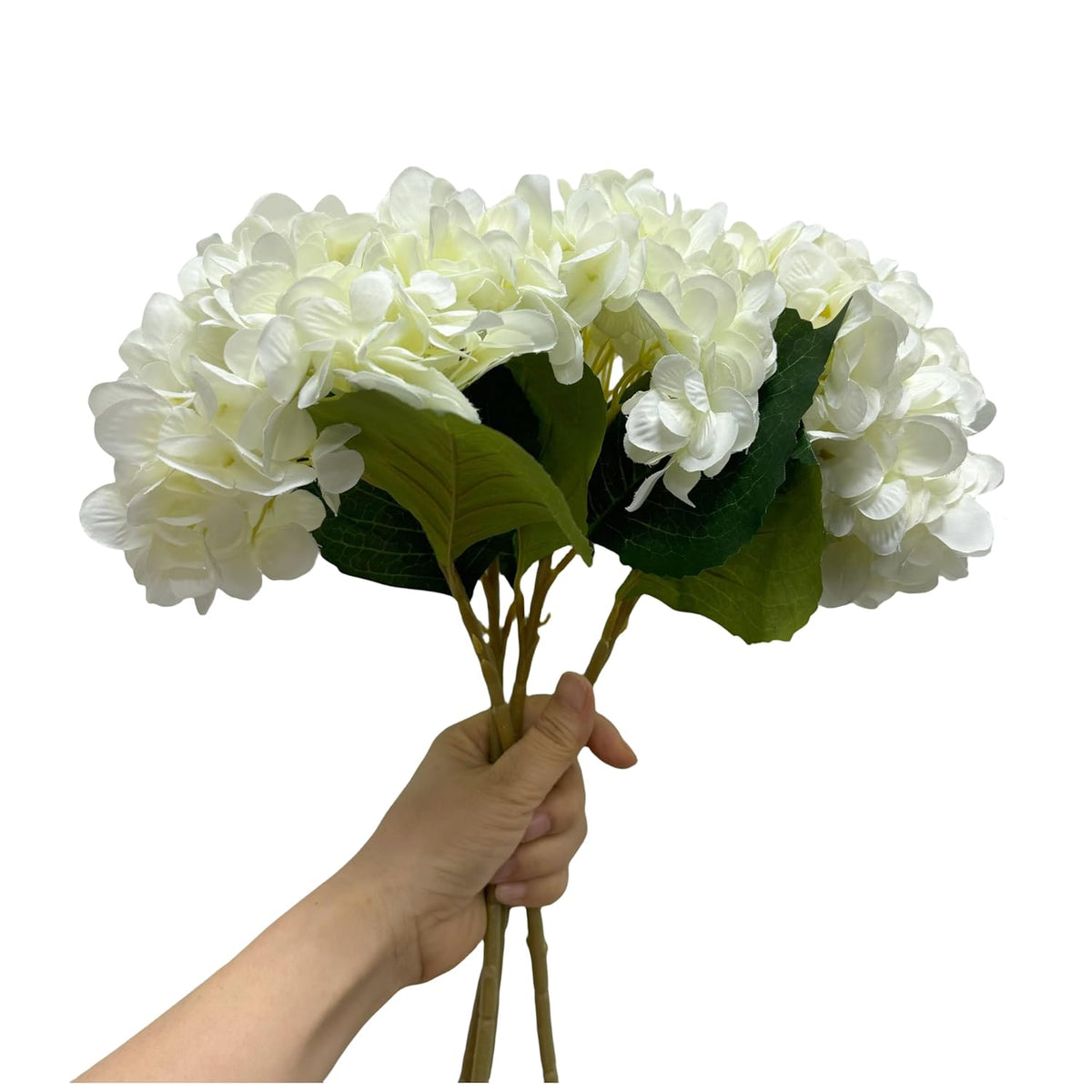4Bundles White Hydrangea Artificial Flowers,18Inch Faux Silk Large Hydrangeas Flowers Heads With Long Stems & Leaves Real Touch Uv Resistant Artificial Outdoor Flowers For Wedding Party Table Decor