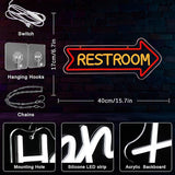 Restroom Neon Sign with Arrow USB Dimmable LED Bathroom Wall Light for Home Bar Hotel