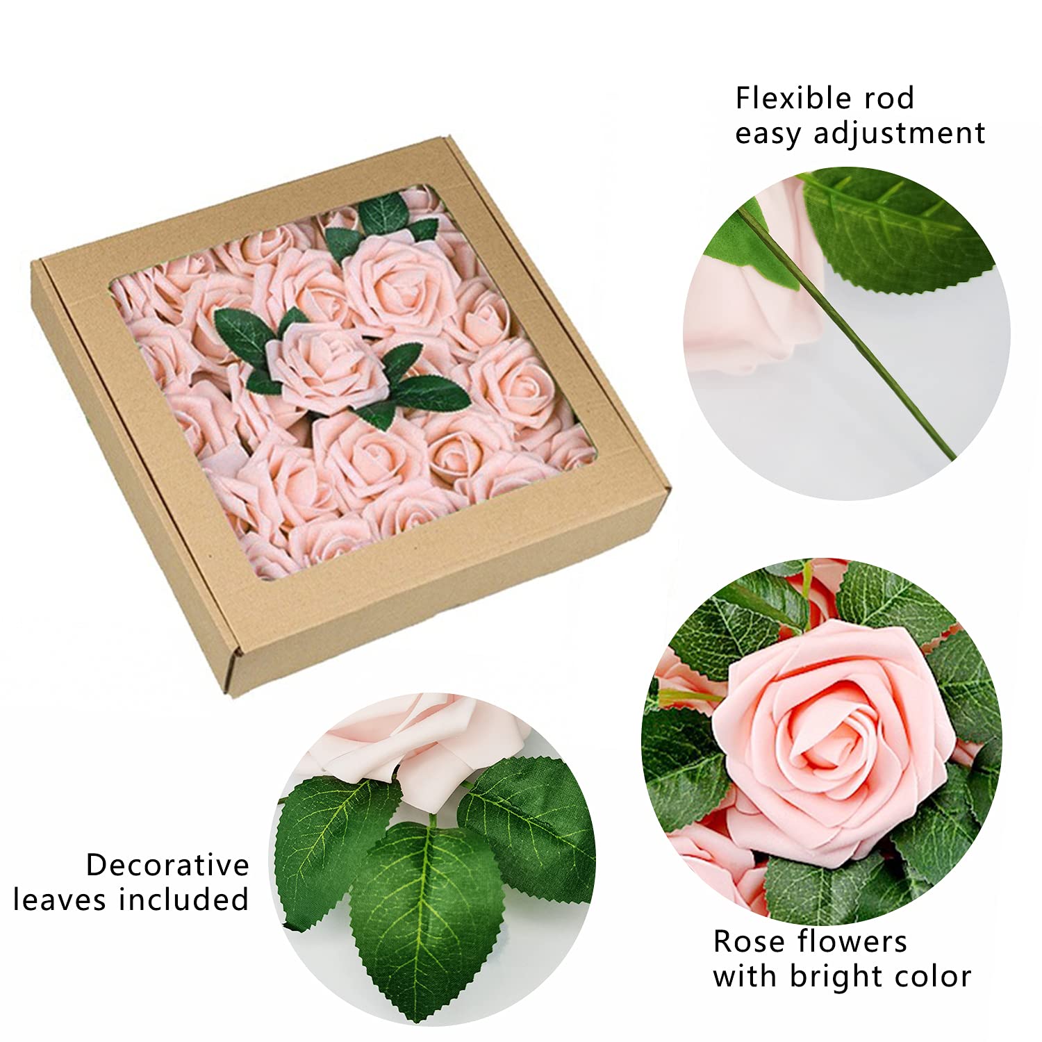 25 Pieces Valentine'S Day Artificial Rose Flowers Decoration Realistic Fake Flowers Faux Foam Blush Pink Roses Bulk With Stem Wedding Diy Craft Bouquets Bridal Party Decor
