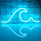 Wave Neon Sign Dimmable Ice Blue LED Wall Light 16.5 x 7 Inch Ocean Neon Decor for Bedroom Office Bar