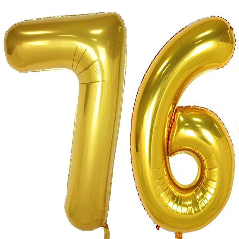 40Inch Gold Foil 76 Helium Jumbo Digital Number Balloons, 76Th Birthda