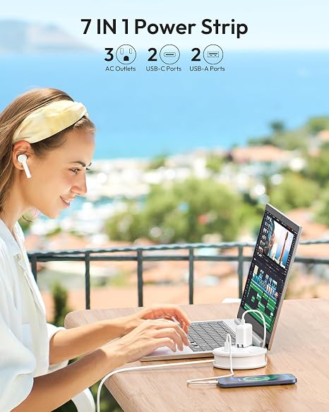Surge Protector Power Strip 6 Outlets 4 USB Ports 2 USB C 3FT Flat Plug Extension Cord 1050J Black