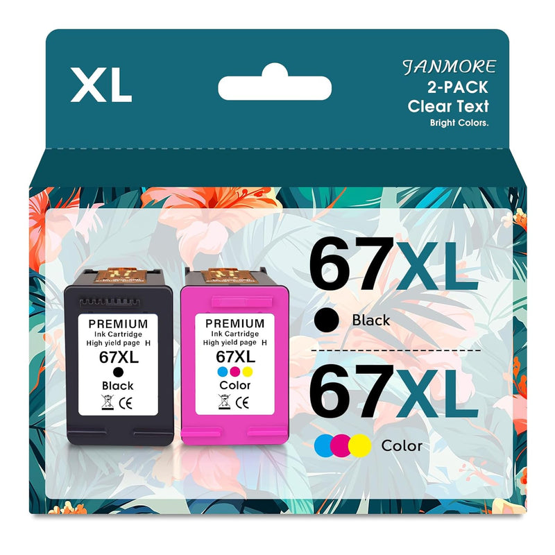 67XL Ink Cartridge (Black & Color) for DeskJet 2755, Envy 6052 Printers