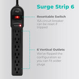2 Pack 6 Outlet Surge Protector Power Strip 900 Joules 4FT Extension Cord Overload Protection Black