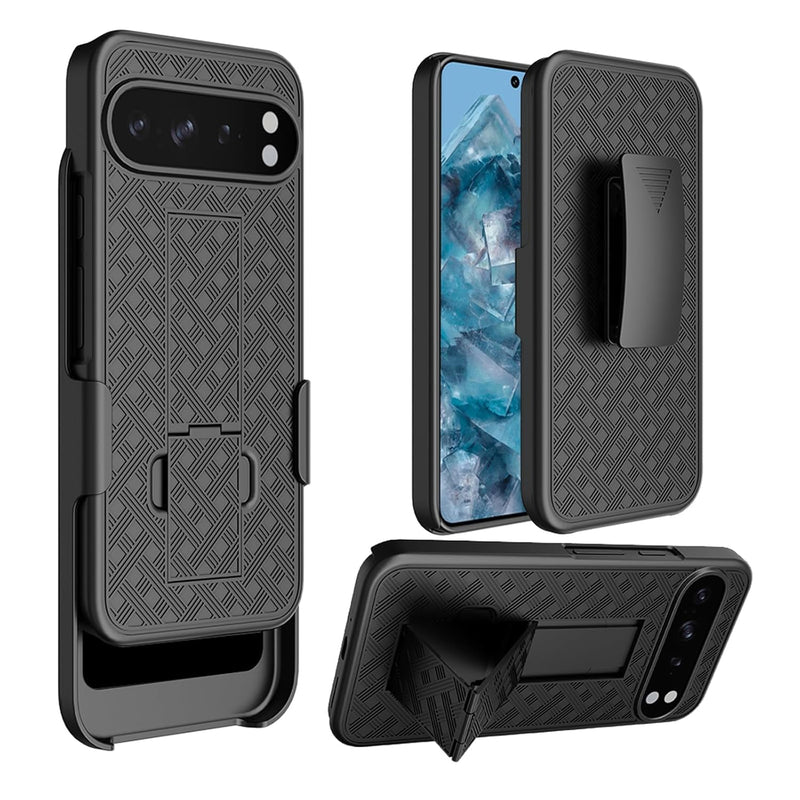 Pixel 9 Pro XL 6.8" Holster Case, Belt Clip, Kickstand, Rugged Protection - Black