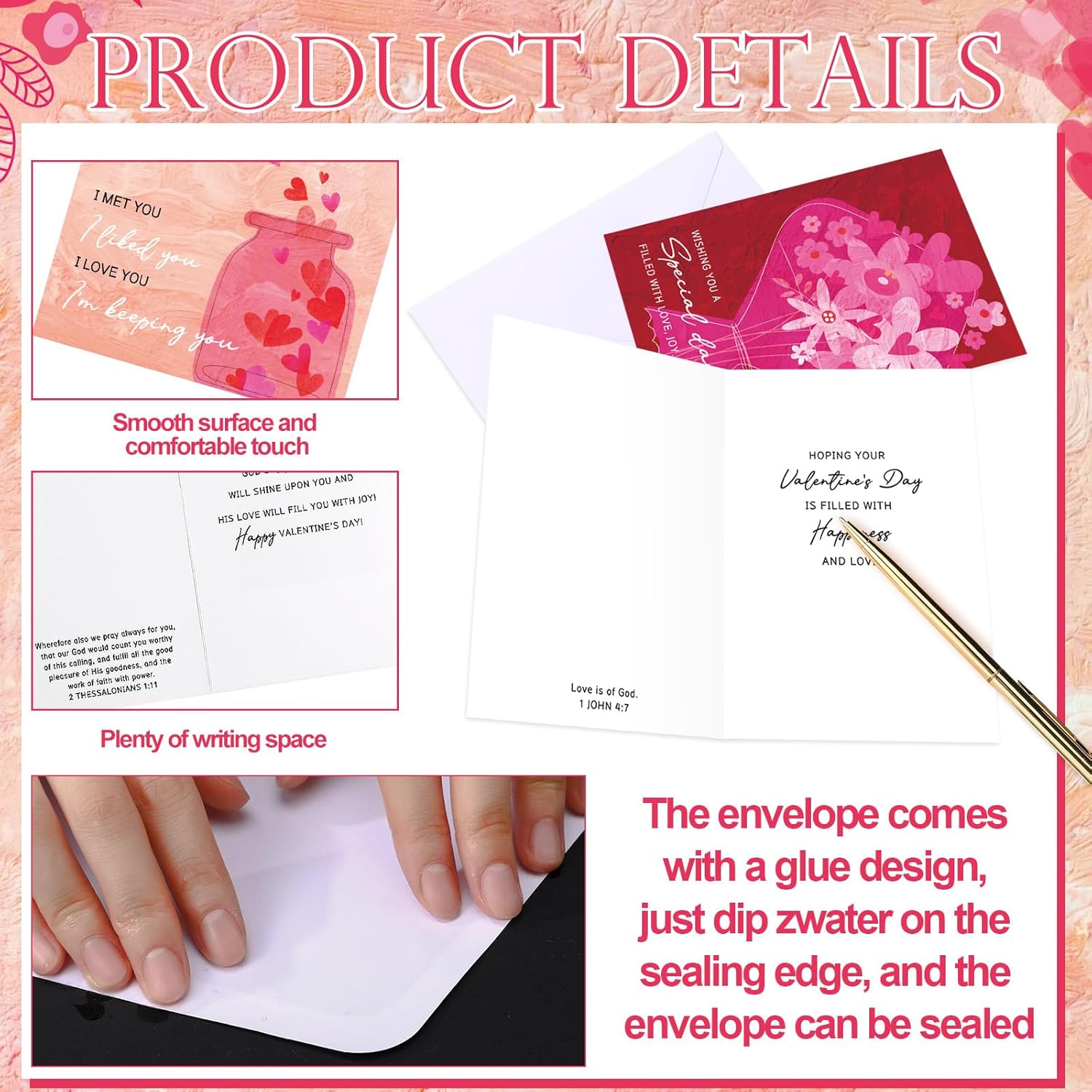 72 Sets Valentine'S Day Cards Assortment Scripture Religious Valentine Blessed Assorted Flower Greeting Valentine Cards With Envelopes For Christian Valentine'S Day Adults