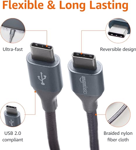 10FT 60W USB C to USB C Fast Charging Cable for iPhone 16 15 Samsung Galaxy iPad MacBook