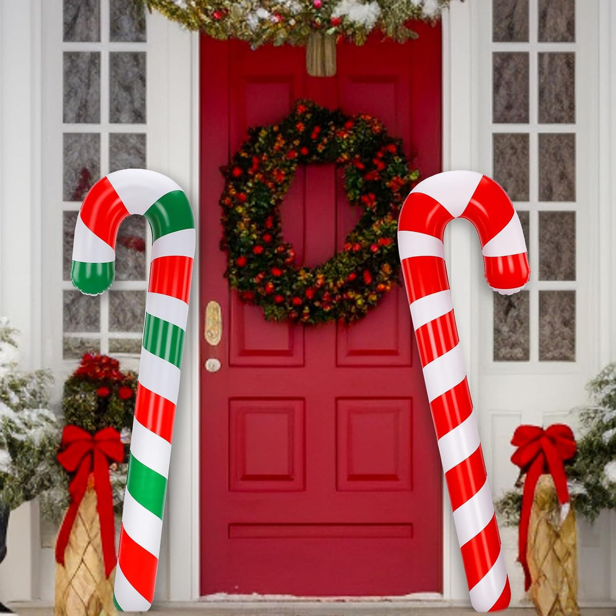 2 Pcs 54 Inch Inflatable Christmas Decorations Blow Up Candy Cane Ornaments, Jumbo Candy Christmas Inflatables For Xmas
