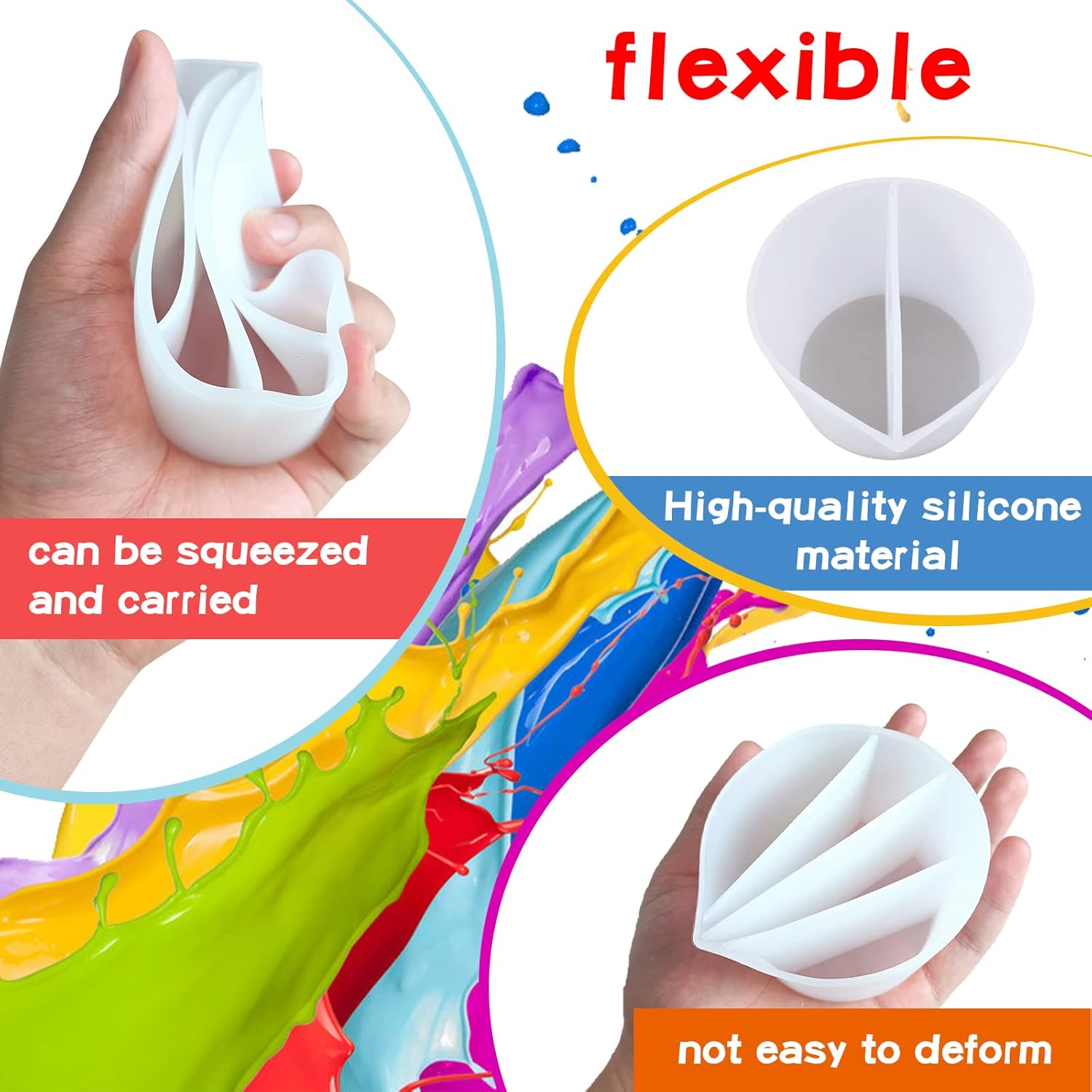Split Cup For Paint Pouring Fluid Art Silicone Split Cup Resin Pouring Painting Tools Diy Making Drawing Accessories Reusable Split Cup With Dividers (4 Channels)