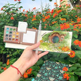 Mini Watercolor Paint Set Of 28Pcs, 15 Grid Wooden Palettes Pocket Watercolor Kit With Paint, Brush, Sketchbook & Copper Clip, Watercolor Travel Kit For Kids Adults Beginners(15 Grid Wood)