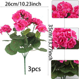 3 Pcs Artificial Geraniums Flowers Silk Geraniums For Outdoors Uv Resistant Rose Red Artificial Geranium Bush Faux Flowers Plant For Planter Garden Home Decor Patio Vase Table Centerpiece