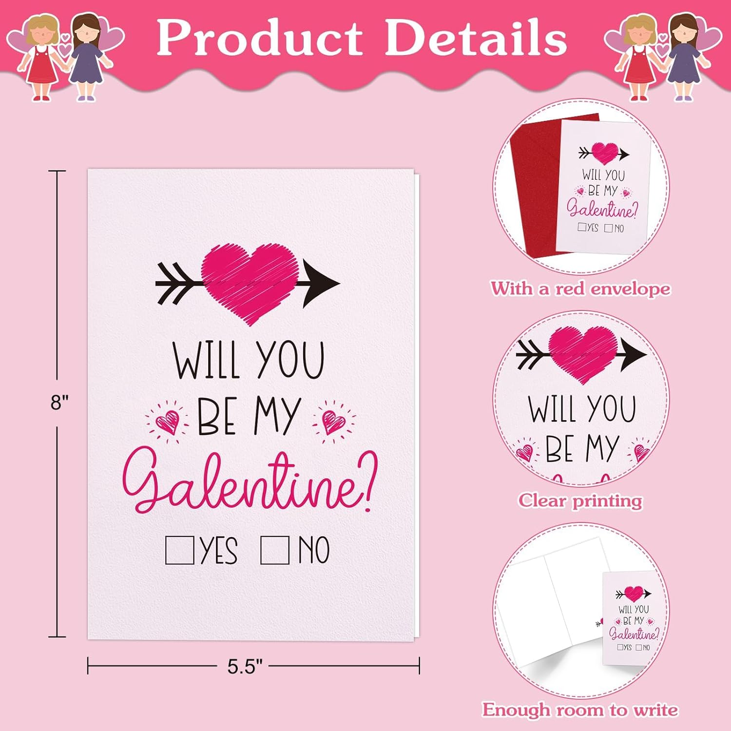 Happy Galentines Day Cards For Her Will You Be My Galentines Valentines Greeting Card For Friends Best Friend Pink Love Card Happy Galentines Gifts Card With Envelope For Friends Girl Women