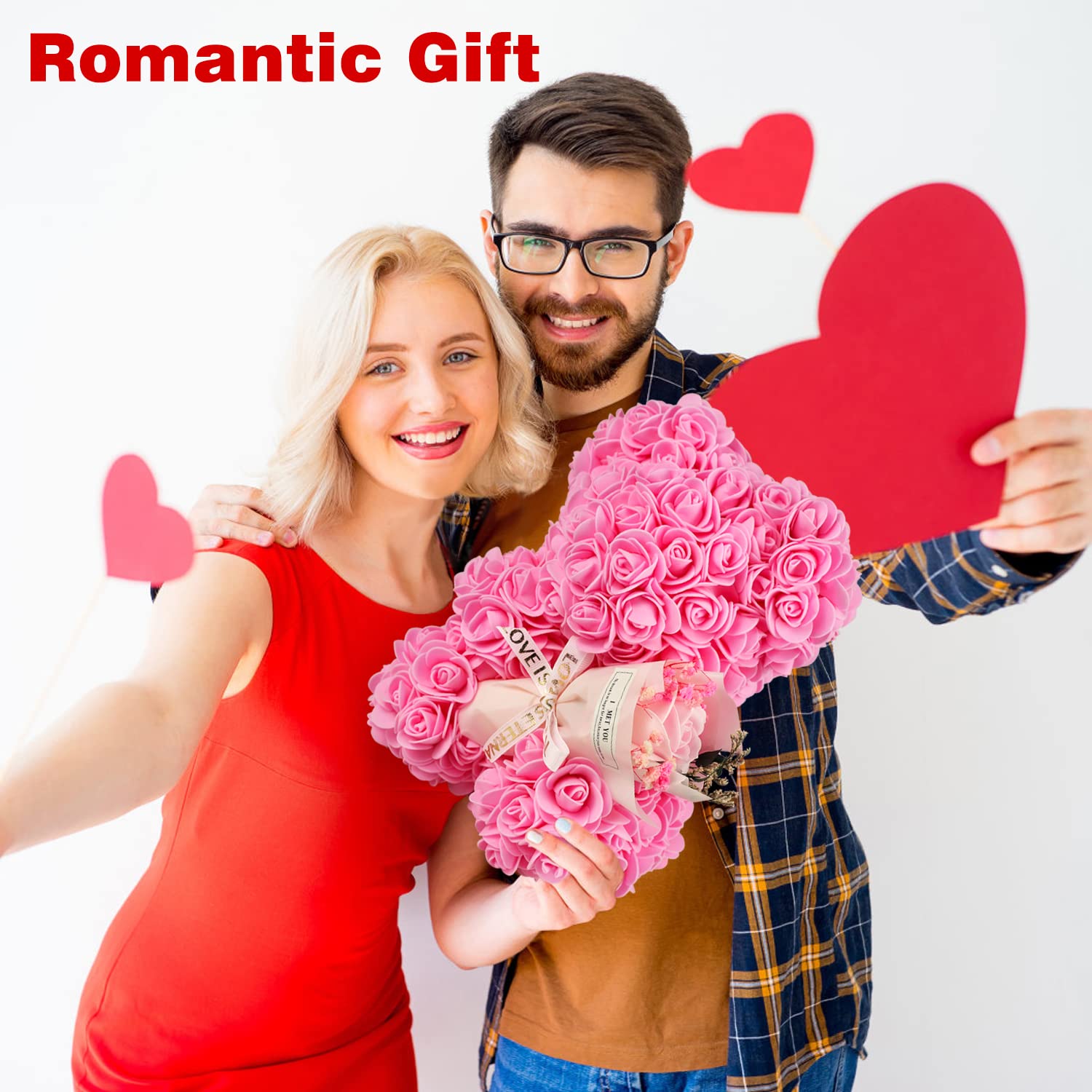 Rose Bear Gift For Mom, Mothers Day Preserved Rose Teddy Bear With Gift Box & Greeting Card – Handmade Flowers Bear For Women, Anniversary, Birthday Gifts For Her