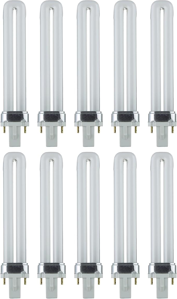 9W G23 2-Pin CFL Light Bulbs 4100K Cool White Twin Tube U-Shaped Plug-In 10 Pack