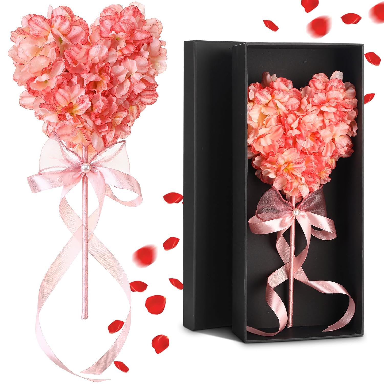 1 Set Heart Shaped Artificial Hydrangea Decor, Romantic Valentine Heart Flower For Home Table Vase Decoration, Pink Red Floral Decor Small Thoughtful Gift For Her Women (Pink)