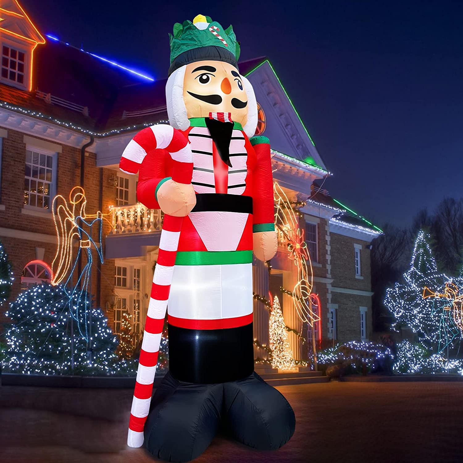 12 Foot Giant Christmas Inflatables Nutcracker Decoration Outdoor Blow Up Candy Cane Christmas Decoration With Build-In