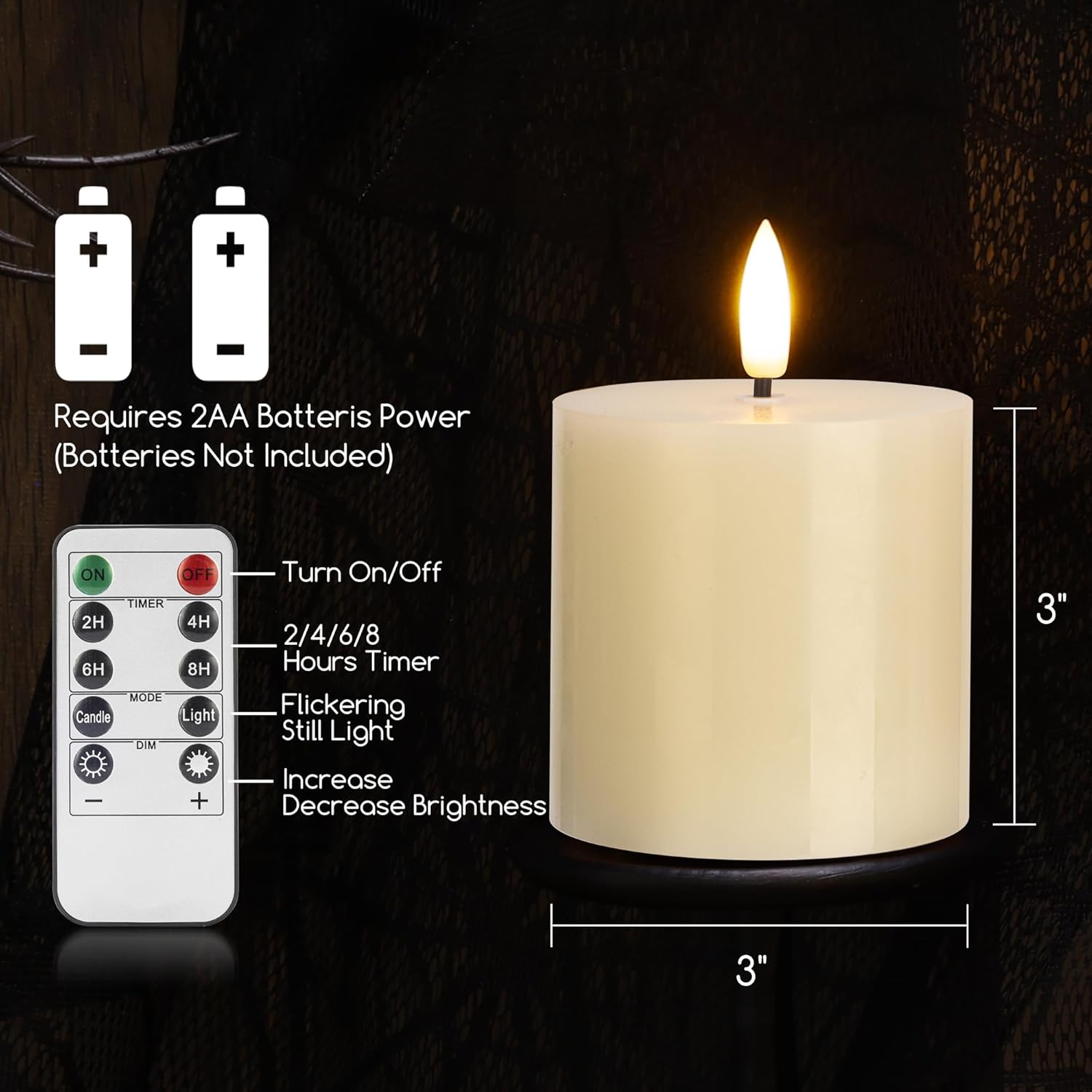 Ivory Flameless Candles Set Of 3, 3X3 Real Wax Battery Operated Candles With Remote And Timer, Led Pillar Candles Elegant Flickering Light For Wedding Table Centerpiece, Valentine Home Or Gift