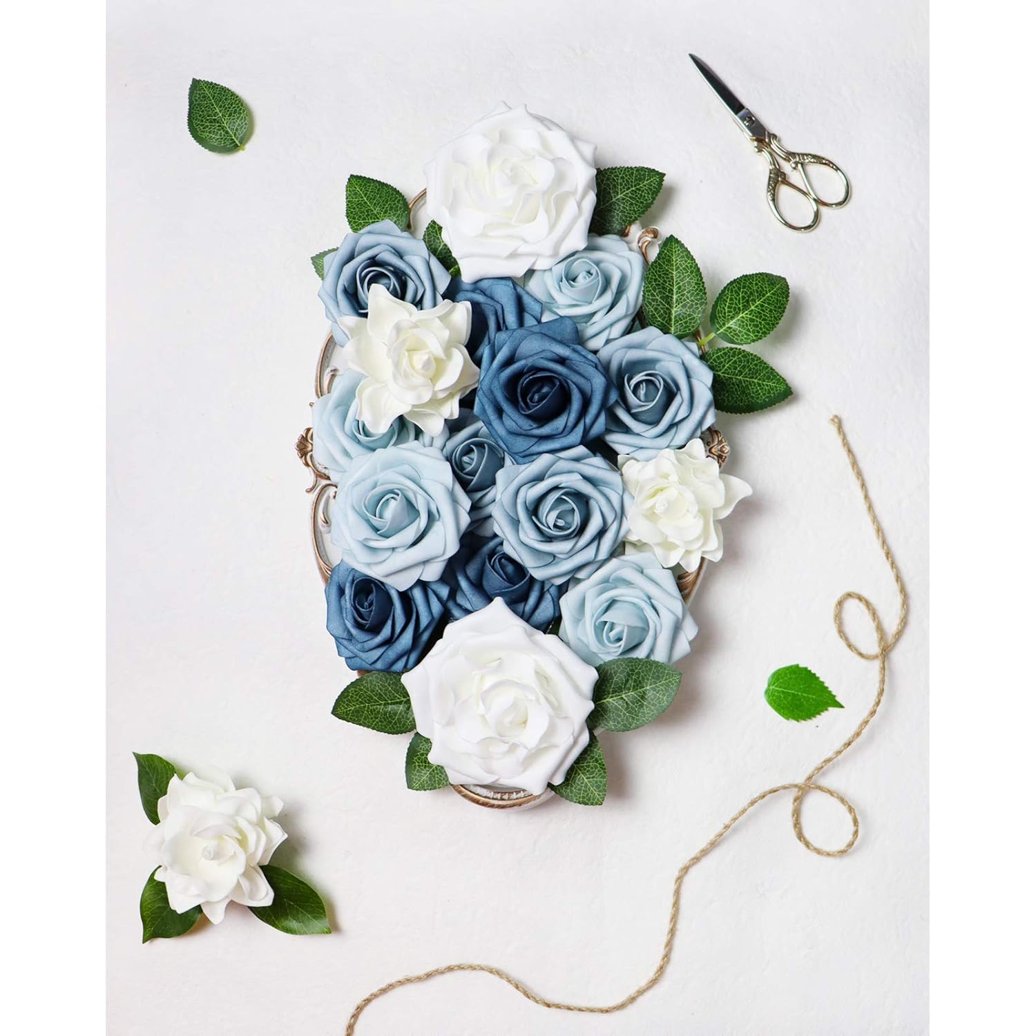Artificial Flowers Dusty Blue Flowers Combo Wedding Flowers For Diy Bouquets Centerpieces Floral Arrangements Bridal Shower Baby Shower Party Home Decorations (Demure Dusty Blue)