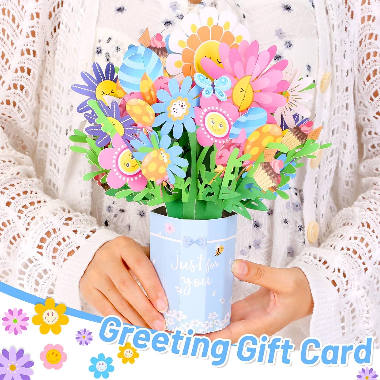 Mother'S Day Bouquet Pop Up Cards From Daughter And Son, 3D Flower Card Kids First Mothers Day Greeting Card Mom Birthday Card Women All Occasion Card Envelope And Blank Note Tag