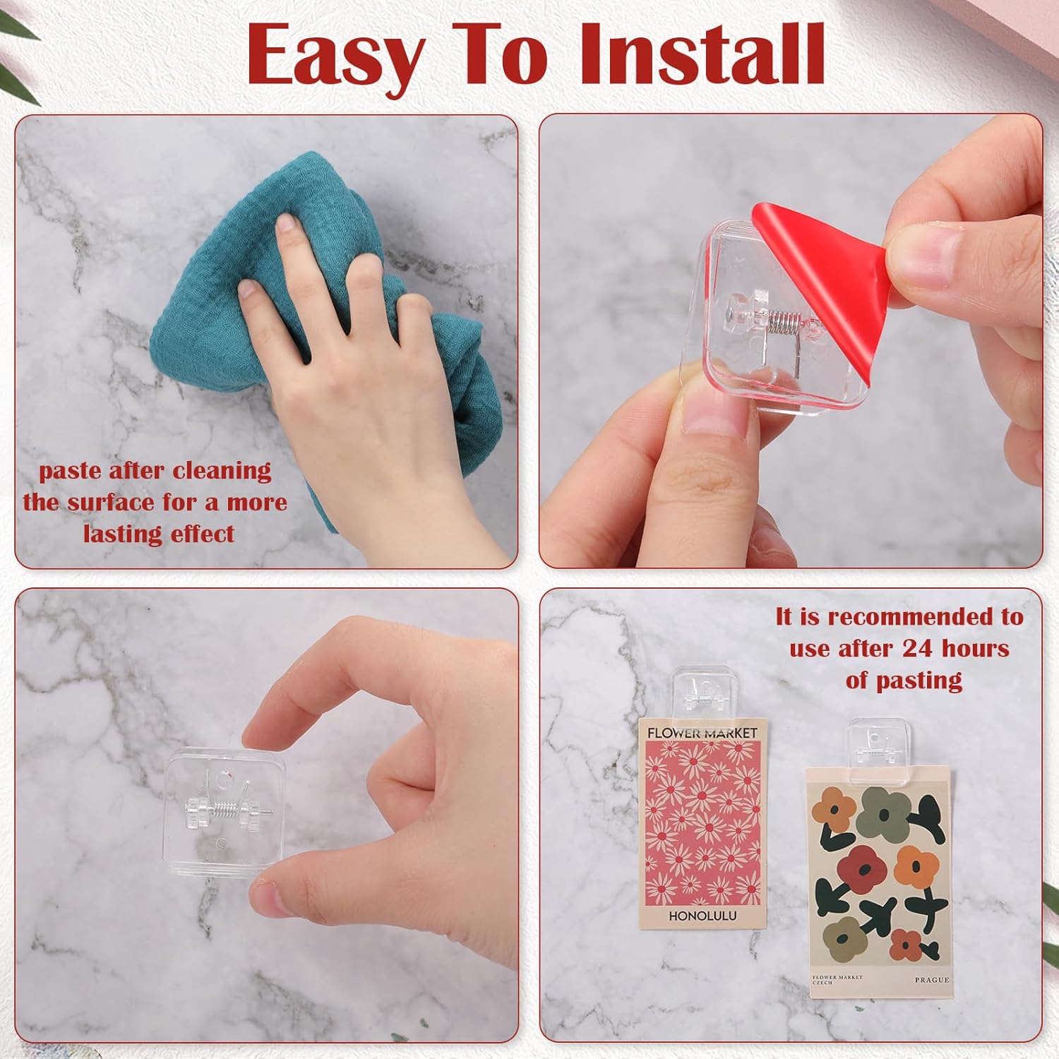100 Pieces Self Adhesive Wall Clips, Christmas Light Clips Tapestry Sticky Spring Hangers Wall Clip Double Side Adhesive For Hanging Poster Photo Office Halloween Christmas Decoration(Clear)