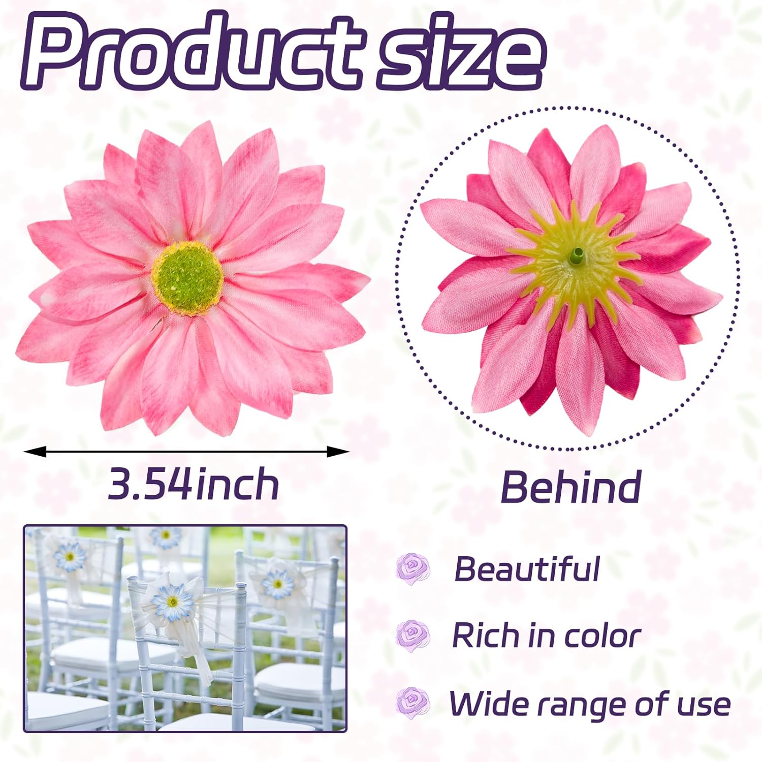 Silk Daisy Flower Heads, Pink Daisy Artificial Flower Head Bulk, 12 Pcs 3.5 Inch Fake Flowers Heads Gerbera Flowers Head For Craft, Easter Wedding, Diy Wreath, Party Decorations