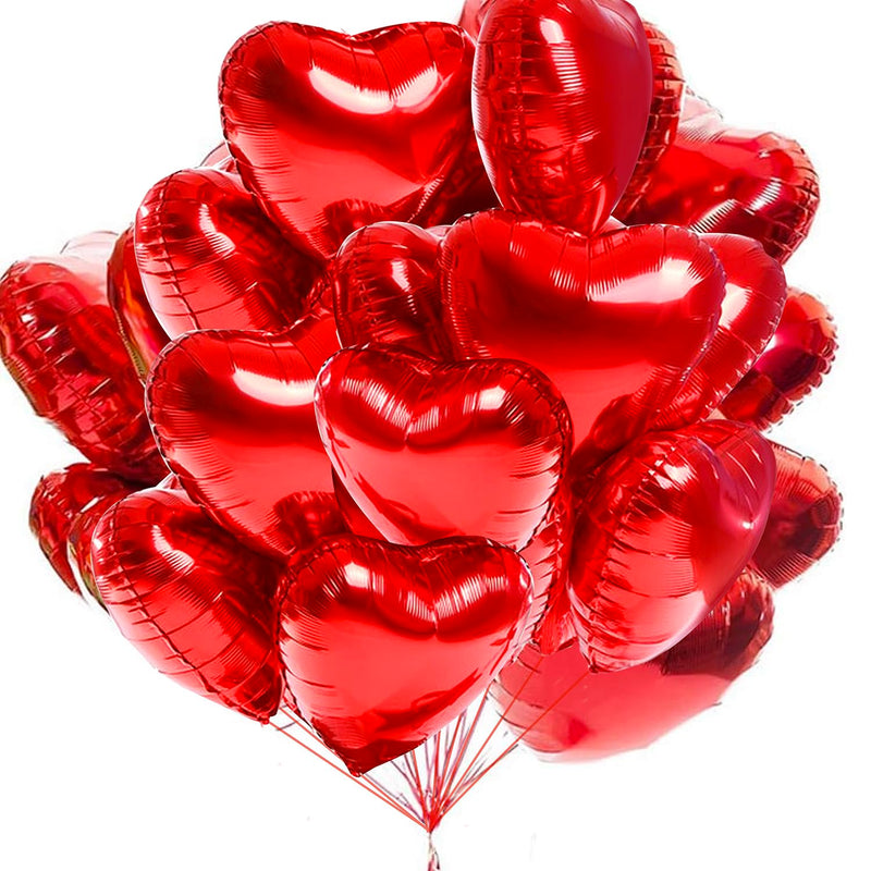 Heart Shaped Foil Balloons For Valentines Day Party Decorations - Pack