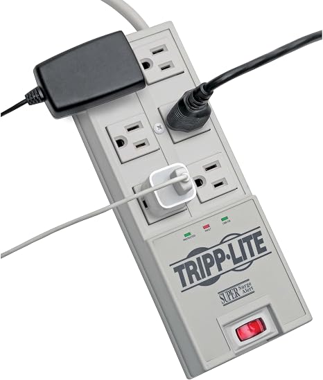 6 Outlet Surge Protector Power Strip 6Ft Cord Right Angle Plug Grey TR 6