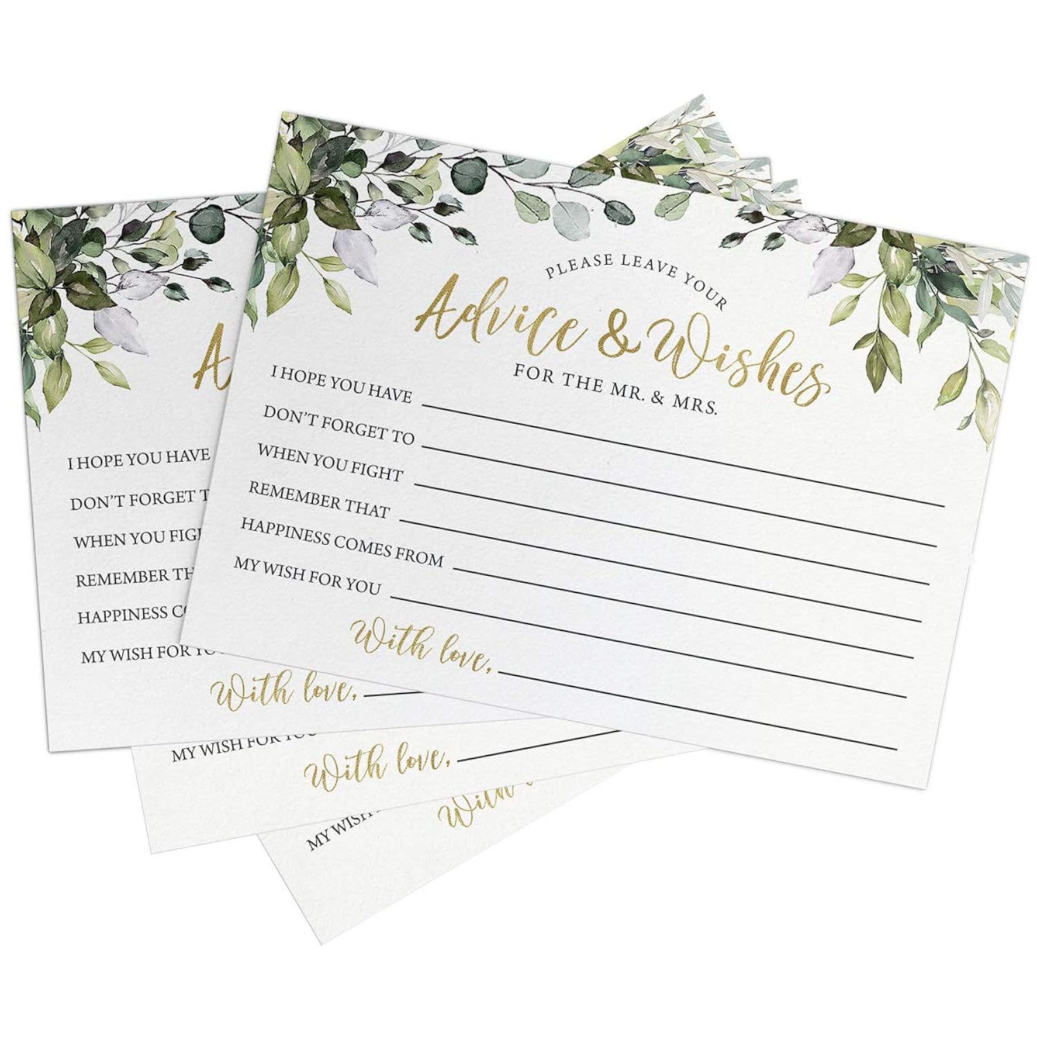 Advice And Wishes For The Mr And Mrs – Wedding Advice Cards For Bridal Shower, Games And Favors For Guests, Eucalyptus Botanical Decor, 50 Cards