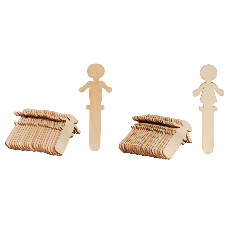 People Craft Sticks - 100-Pack Wooden People Shaped Craft Sticks, 5.8 X 2 X 0.