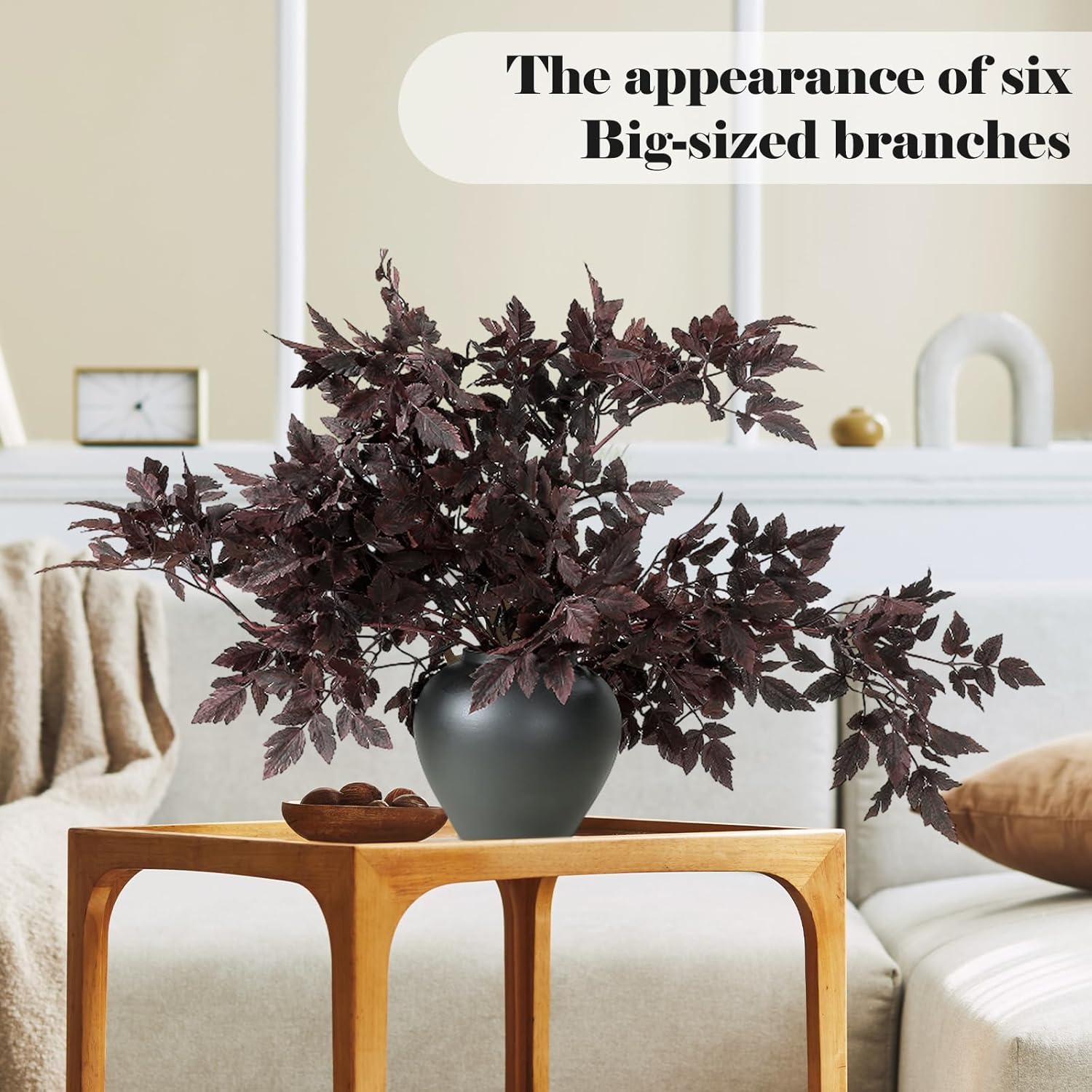 6 Pack 36 Inches Artificial Cimicifuga Plant Leaf Spray Faux Plum Cimicifuga Ramosa Leaf Branch Faux Fall Spray Silk Plants For Home Vase Wedding Garden Farmhouse Table Mantel Decor