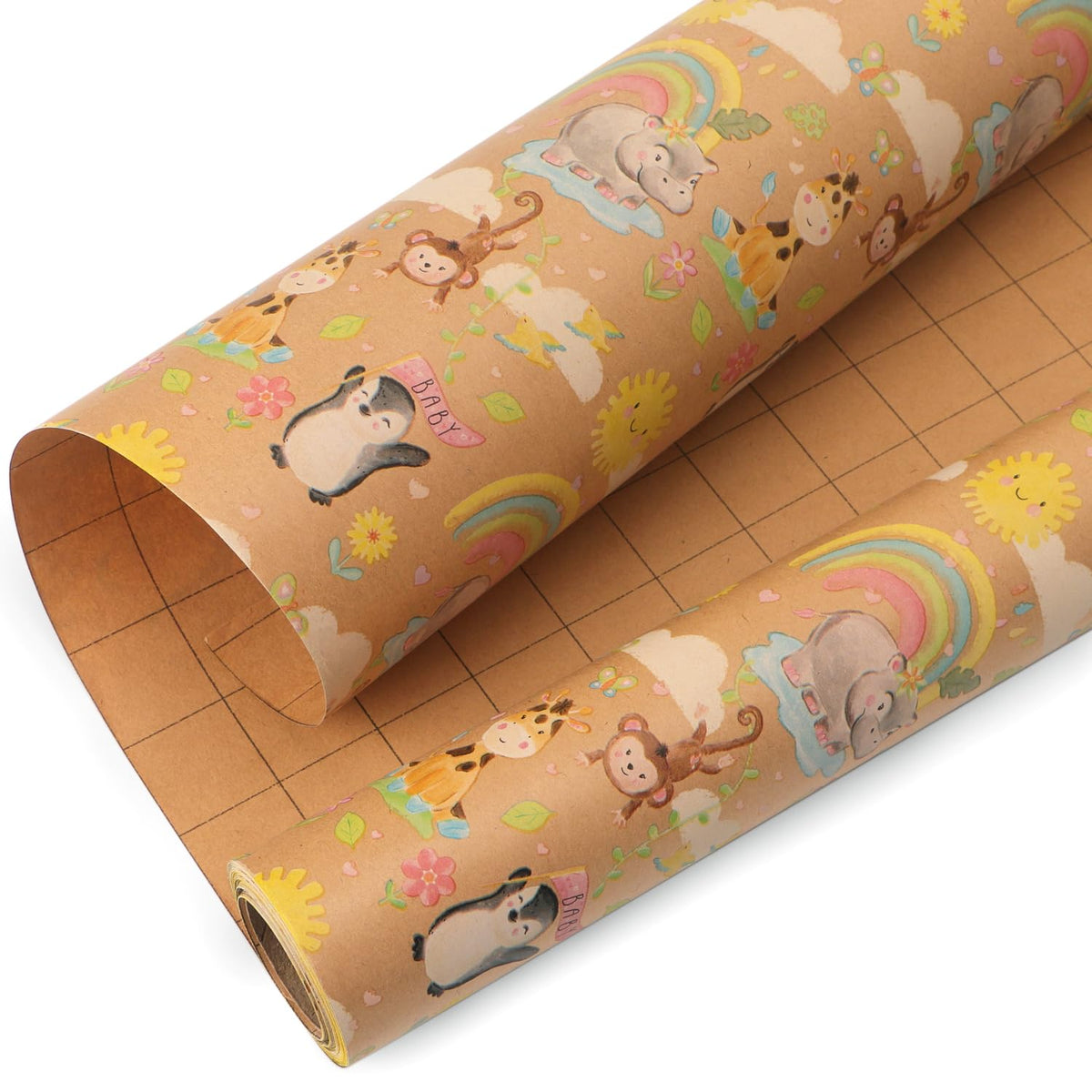 Baby Shower Wrapping Paper Animal Vintage Style Kraft Mini Roll Paper Perfect For Boys Girls Kids Birthday - 17Inch X 394Inch(33Feet)