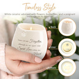 Pavilion - 8 Oz Candle Holder - White Ceramic Candle Jar with 100% Soy Wax Candle Tranquility Scent Gone Yet Not Forgotten Ideal Remembrance Gift for Love One Who Passed - Printed Text & Love Theme