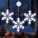Christmas Decorations 3Pcs White Snowflake Window Lights With Suction Cup Battery Operated Christmas Lights, Hanging Lig