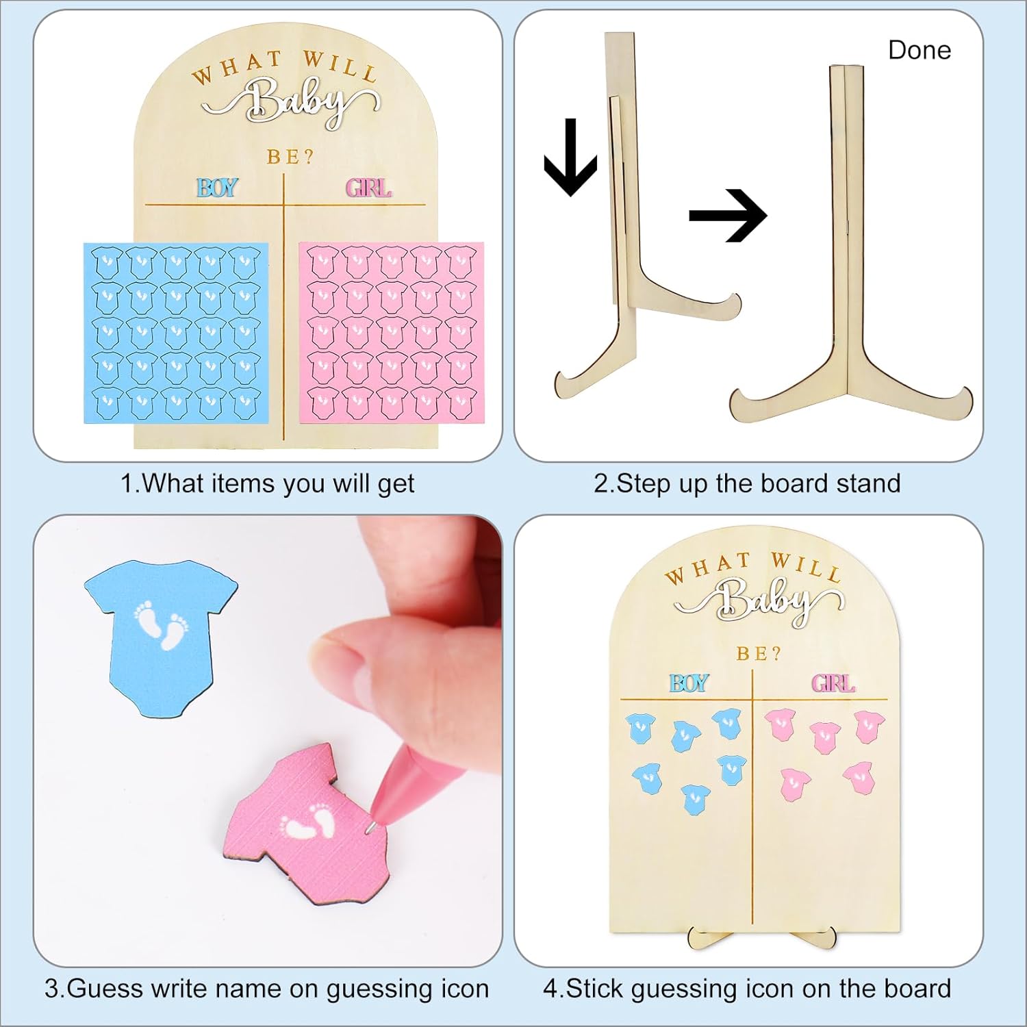 Gender Reveal Voting Board With Stand Gender Guessing Wooden Sign What Will Baby Be Girl Or Boy Display Board With Pink Blue Baby Clothes Stickers For Party Game Decor