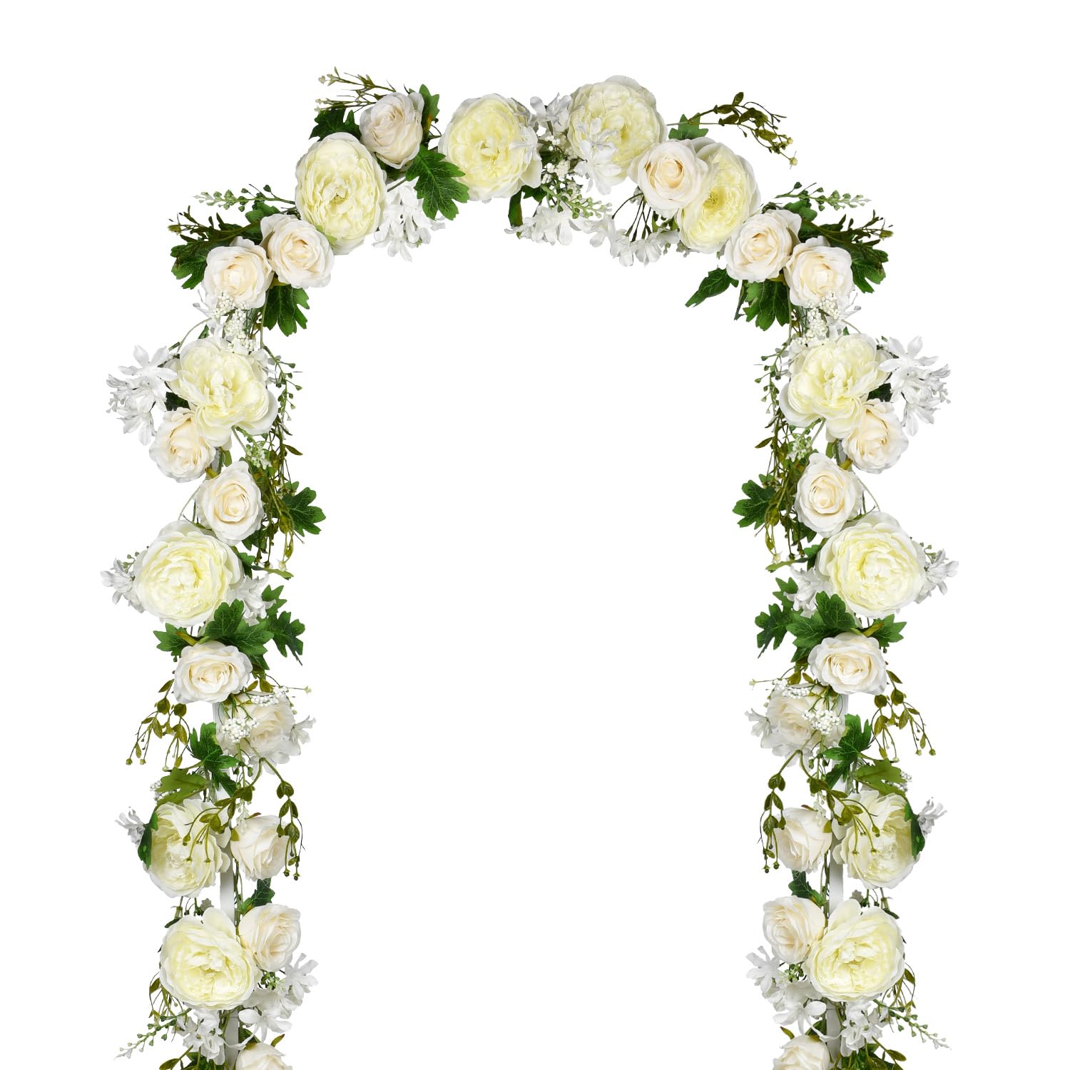 2 Pakc Artificial Peony Garland, 12Ft Floral Greenery Garland With Mixed Peony Flowers And Green Leaves For Wedding Dining Table Home Party Decor (2, White)