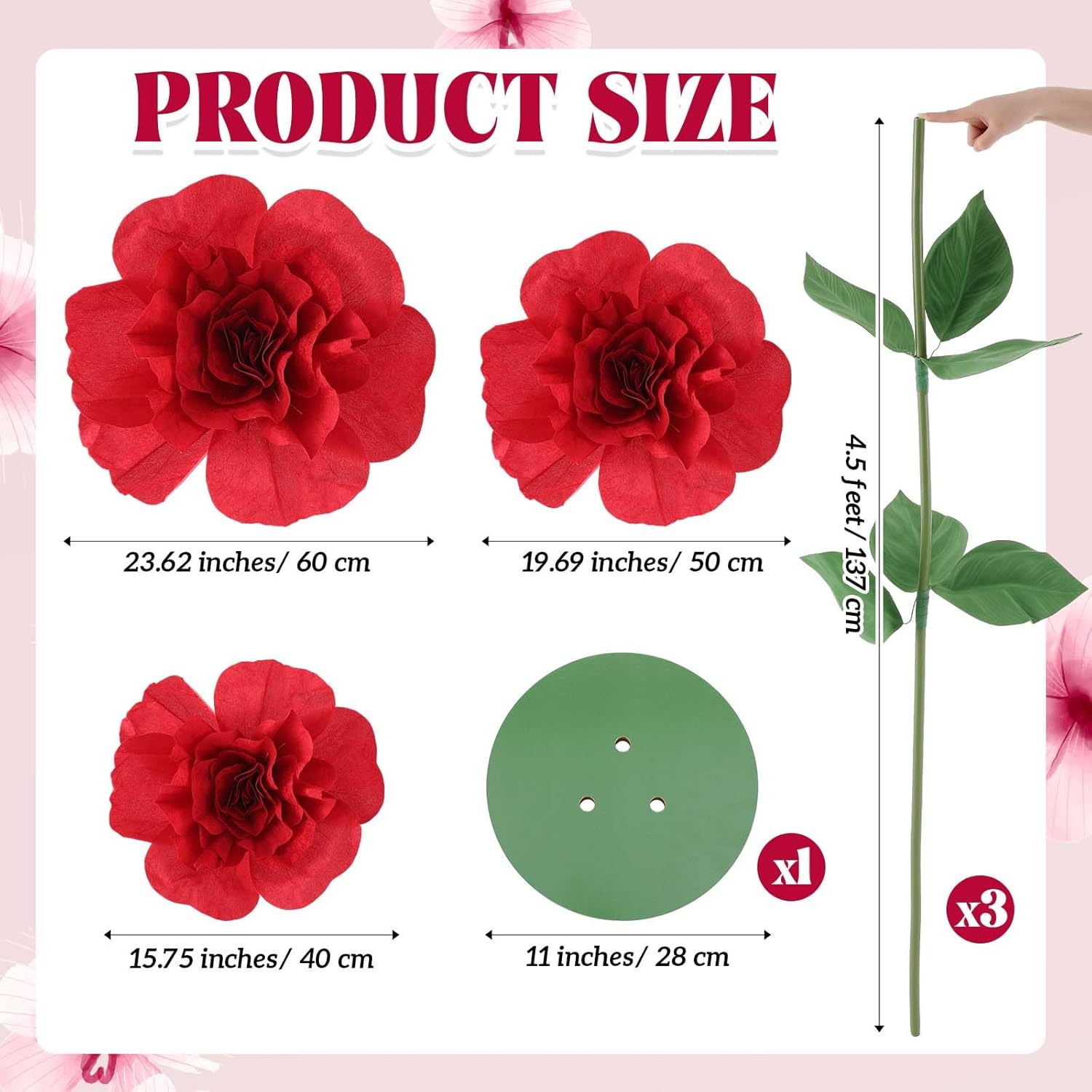 1 Set 4.5 Ft Valentine'S Day Giant Artificial Flowers Giant Rose For Valentines Decorations Huge Flannel Flower With Standing Base Creative Gift For Window Reception Banquet Ceremony (Red)