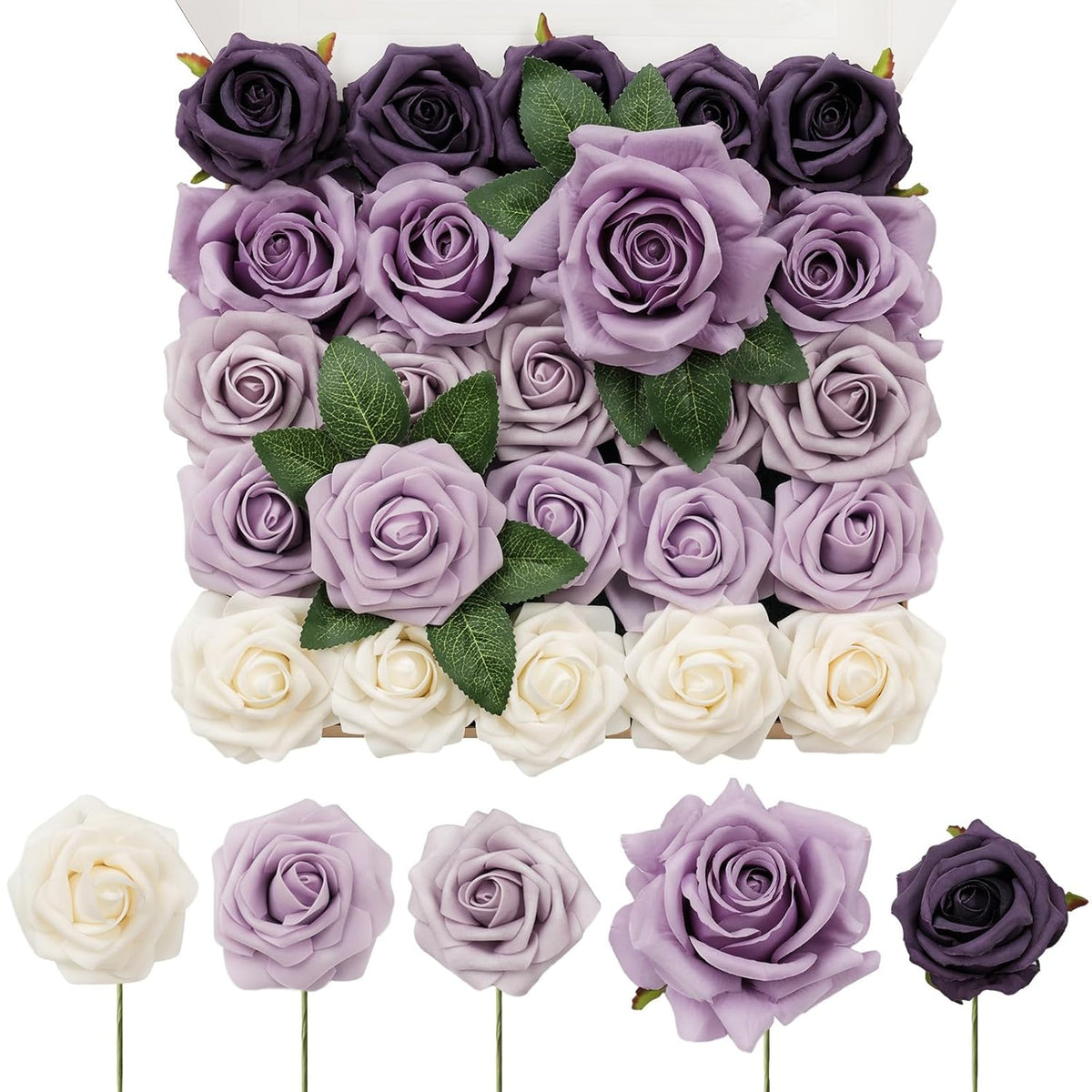 Artificial Flowers 24Pcs Real Looking Silk Flowers Fake Rose With Stems For Diy Wedding Bouquets Purple Bridal Shower Centerpieces Party Decorations (Shades Of Purple)