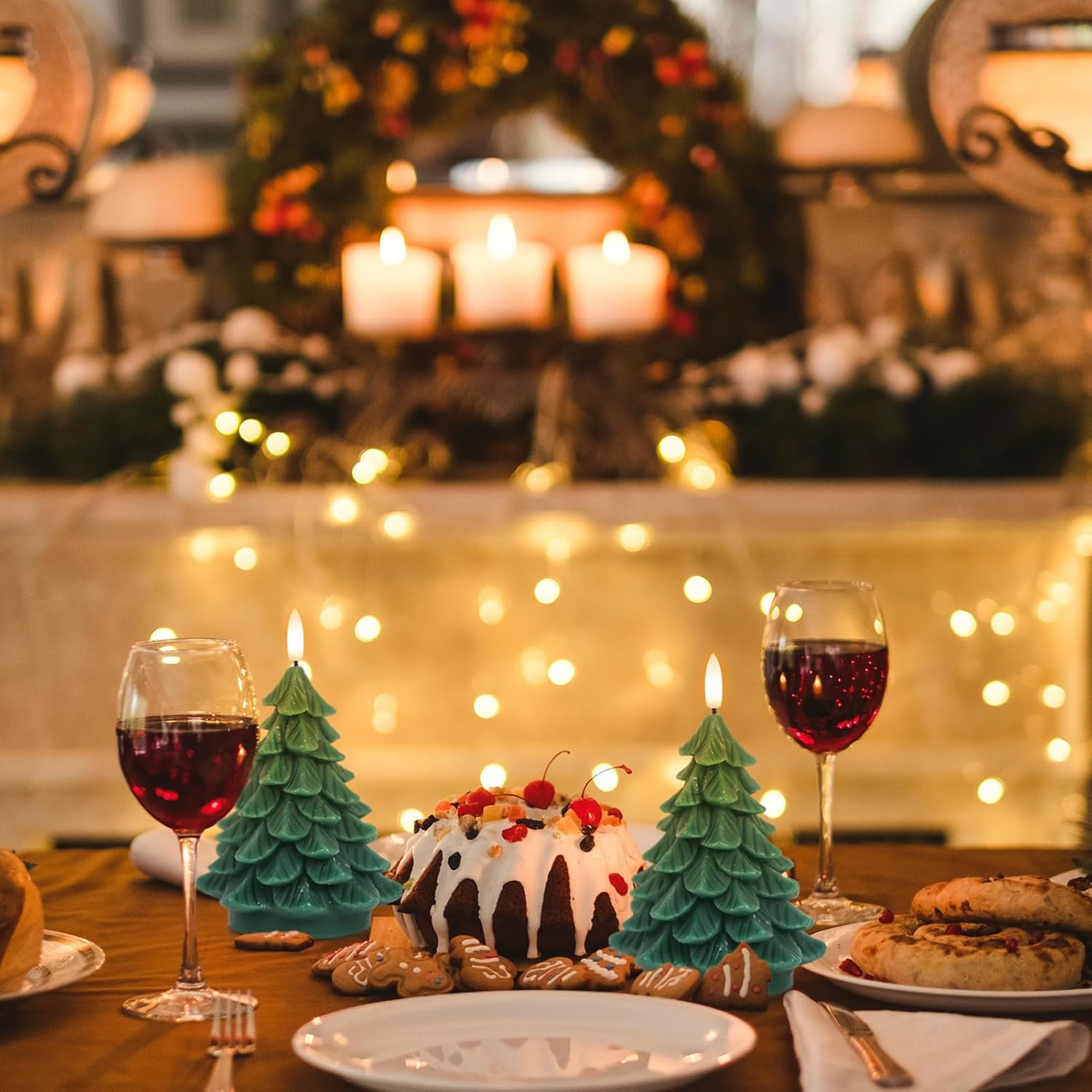 Christmas Tree Shaped Led Candles With 6H Timer, 2 Pcs Flameless Pillar Candles Flickering, Battery Operated Led Candle With 3D Flame Wick, Green Candles For Home Décor Christmas Gifts