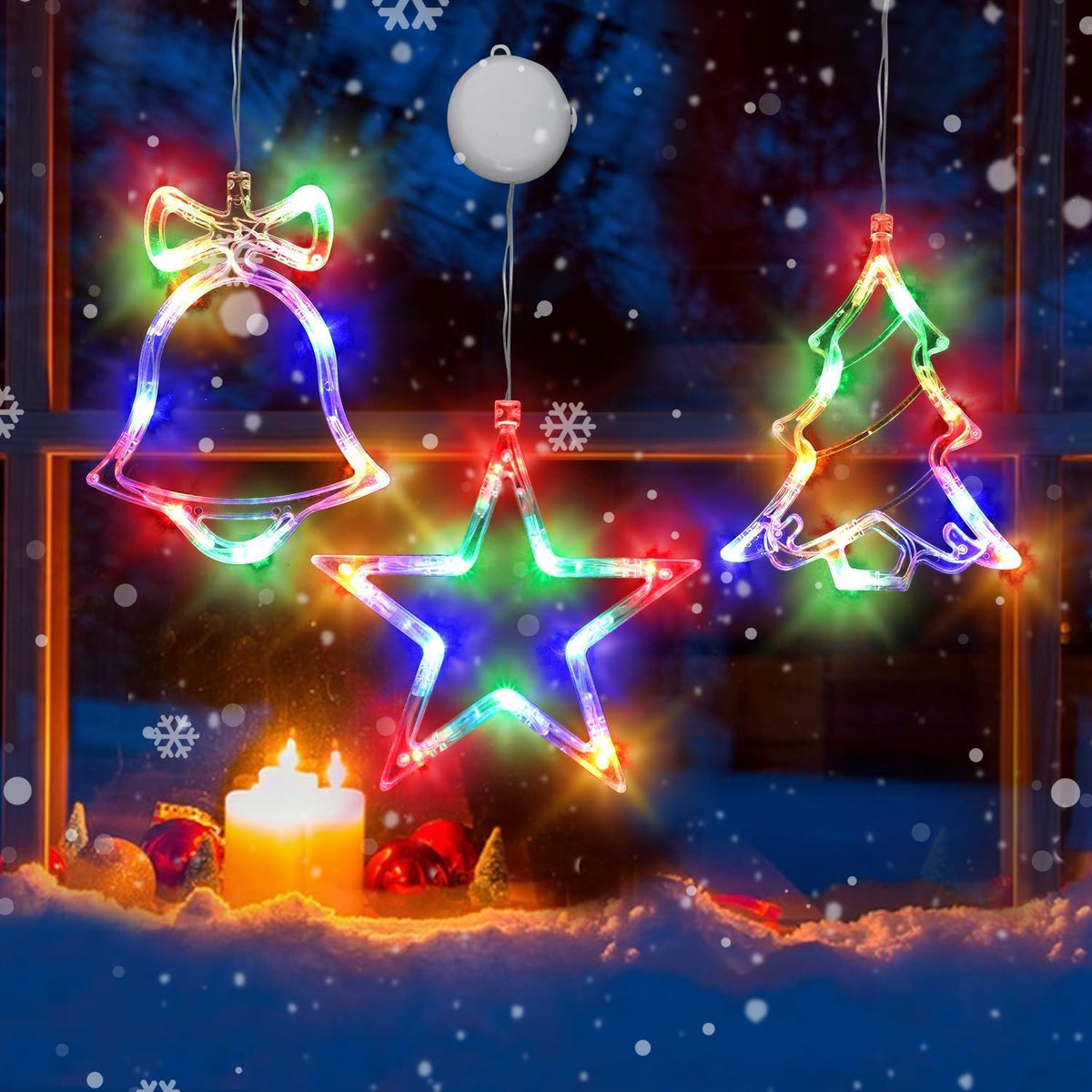 Christmas Window Lights, 3 Pack Lighted Christmas Decorations With Suction Cups, Battery Operated Plastic Tree & Jingle