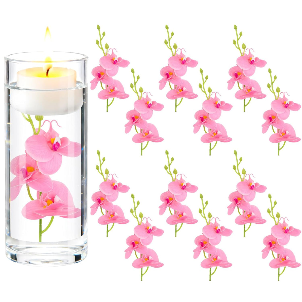 Ardux (12 Pieces) Artificial Flowers For Floating Candles Mini Artificial Orchid Flower Vase Fillers For Wedding Dinning Table Party Home Bar Restaurant Decoration (Pink)