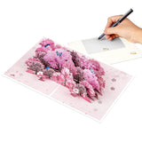 Row Of Cherry Blossom Trees Pop Up Paper Flower Bouquet Greeting Cards With Blank Note & Envelope, Ideal Gift For Celebrating Love, Birthday, Anniversary, Special Moments, Valentine'S Day