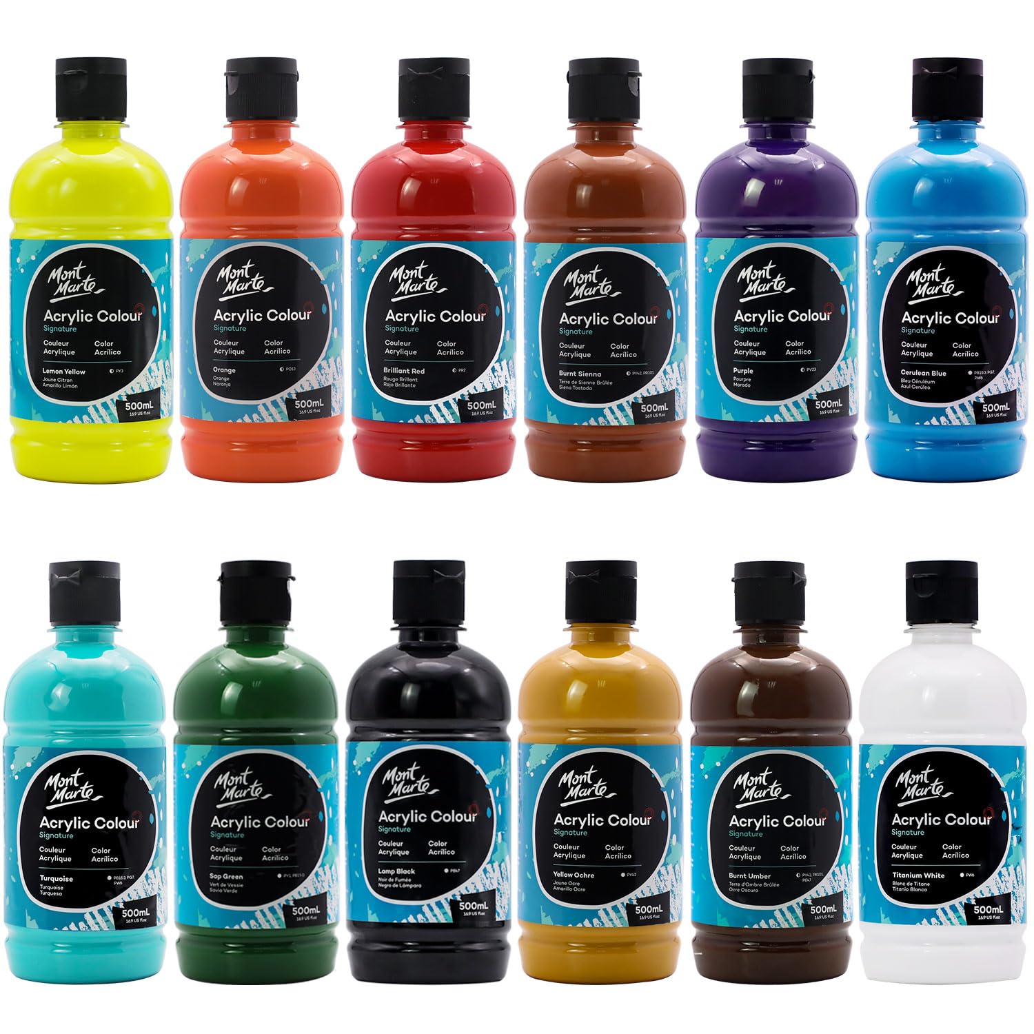 Signature Basic Color Acrylic Paint Set, 16.9Oz (500Ml), Semi-Matte Finish,Suitable For Canvas, Wood, Fabric, Leather, Cardboard, Paper, Mdf And Crafts