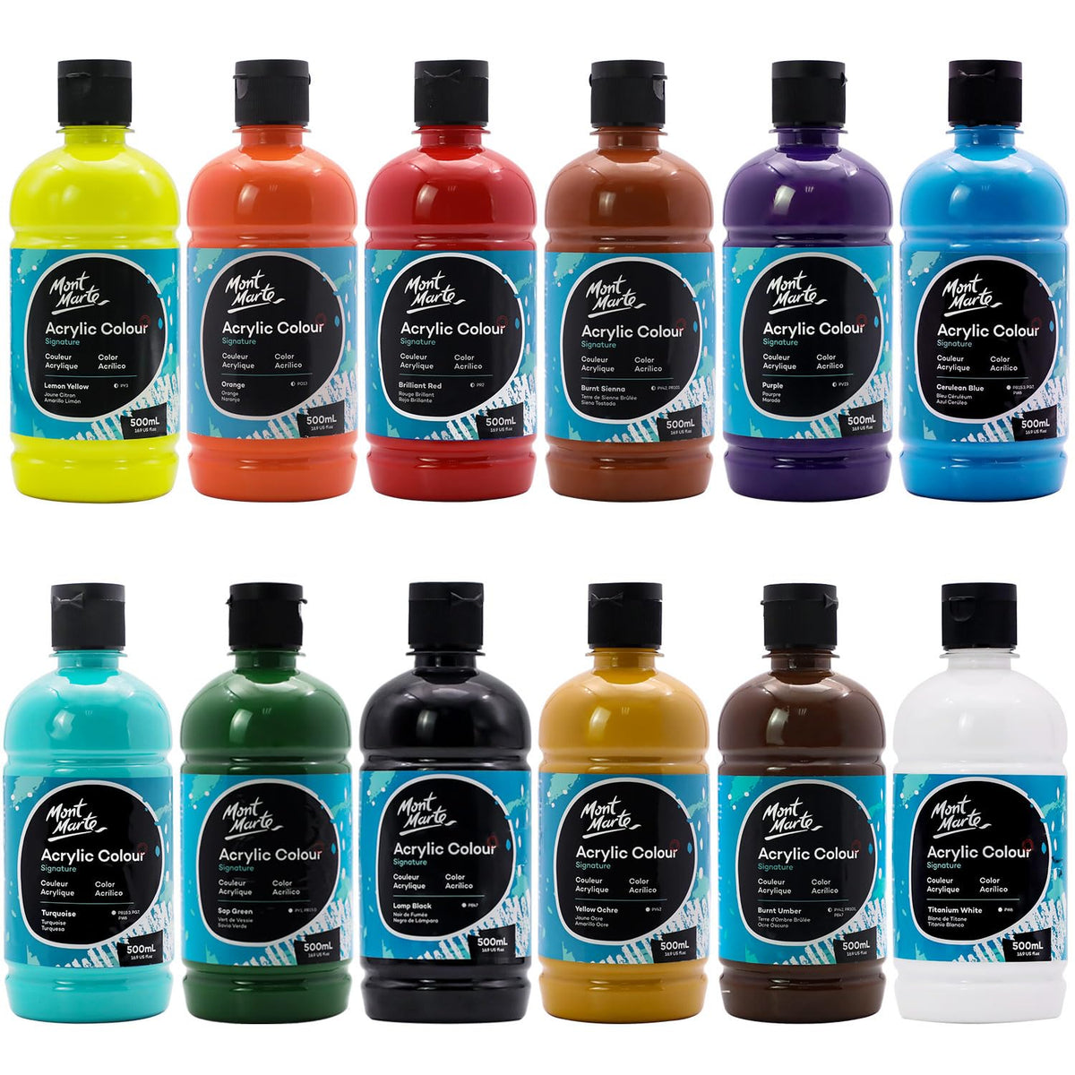 Signature Basic Color Acrylic Paint Set, 16.9Oz (500Ml), Semi-Matte Finish,Suitable For Canvas, Wood, Fabric, Leather, Cardboard, Paper, Mdf And Crafts