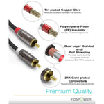FosPower (2 Pack) 2 RCA M/M Stereo Audio Cable [24K Gold Plated | Copper Core] 2RCA Male to 2RCA Male [Left/Right] Premium Sound Quality Plug - 3FT