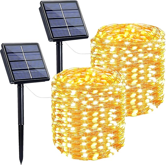 144FT Solar Fairy Lights Outdoor 2 Pack 400 LED Warm White String Lights Waterproof Copper Wire with 8 Modes for Garden Tree Patio Party Christmas Decor