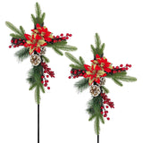Christmas Cemetery Decorations For Grave 2 Pack Glitter Cemetery Flowers Cross Memorial Poinsettia Cross Stake Christmas Headstone Decor