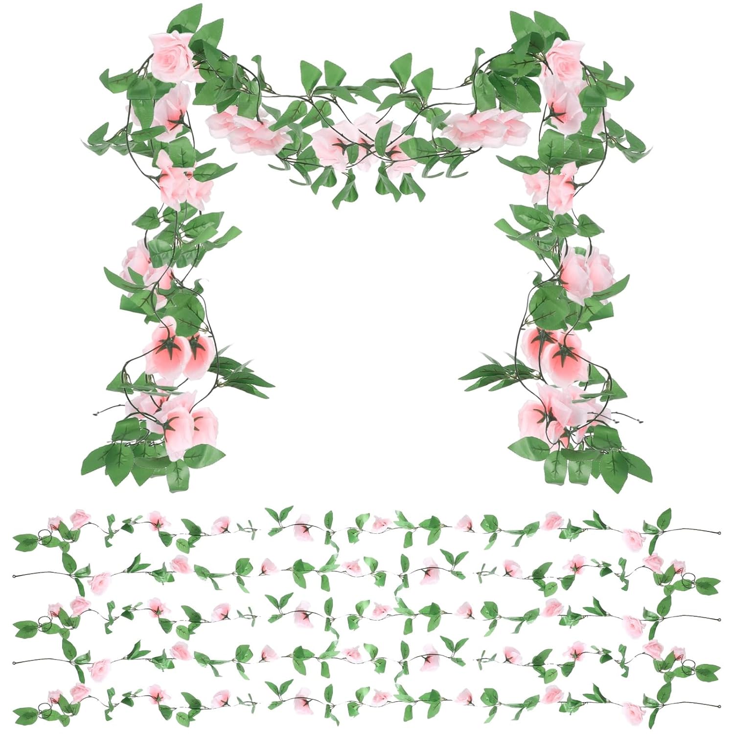 10 Pcs Fake Rose Garland, 7.5 Ft Pink Roses Artificial Vines Flowers With 9 Flower Heads And Five-Layer Simulation Petals For Wedding Arch, Party & Home Wall Decoration