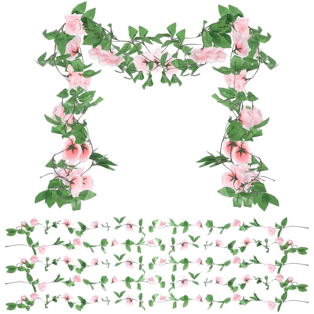 10 Pcs Fake Rose Garland, 7.5 Ft Pink Roses Artificial Vines Flowers With 9 Flower Heads And Five-Layer Simulation Petals For Wedding Arch, Party & Home Wall Decoration